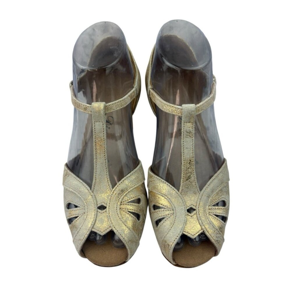 Diamant T-Strap Dance Shoes Girls Youth 3.5 Gold Metallic Leather Tango Salsa - Picture 6 of 16